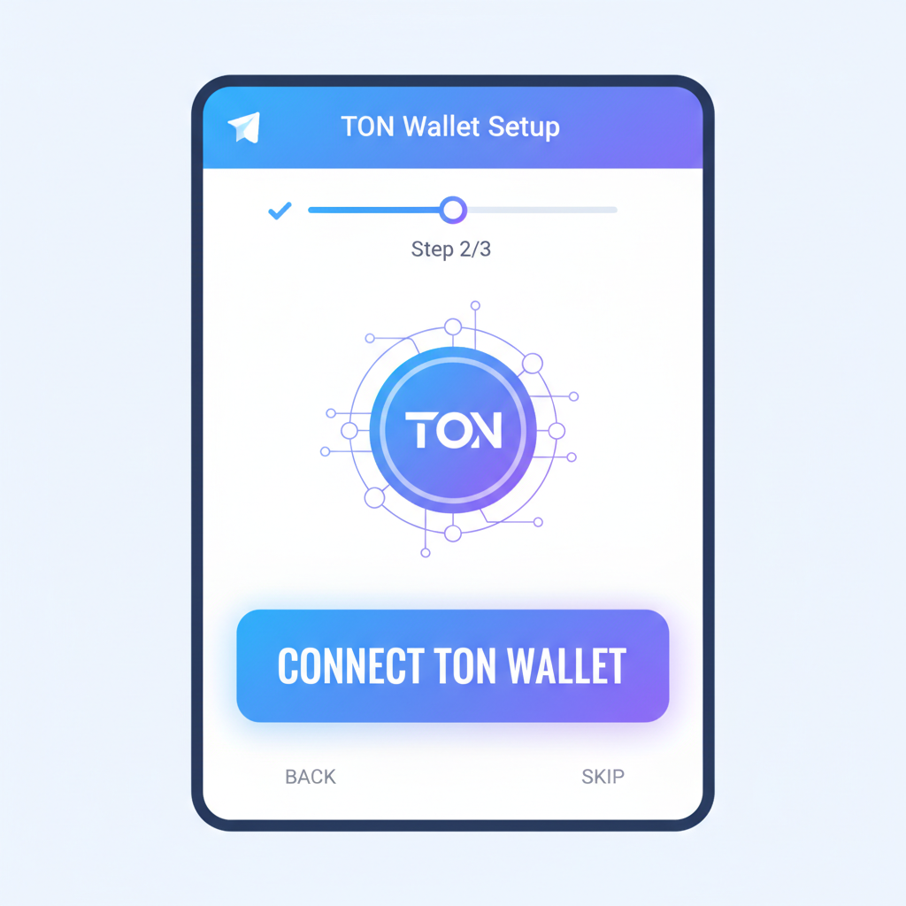 Telegram Mini App screen with TON wallet connect button active