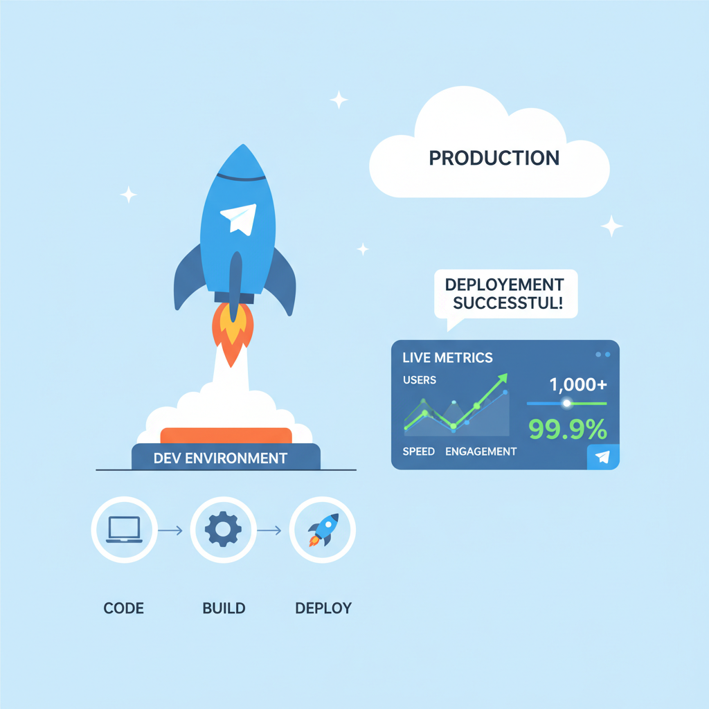 Deploying Telegram Mini App to production, rocket launch, live metrics dashboard