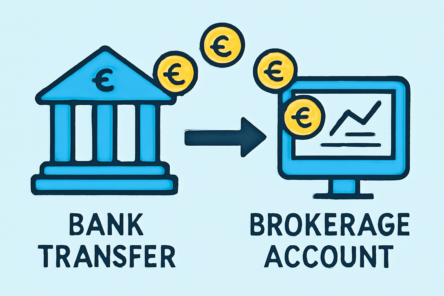 bank transfer interface linking to brokerage account, money flowing safely
