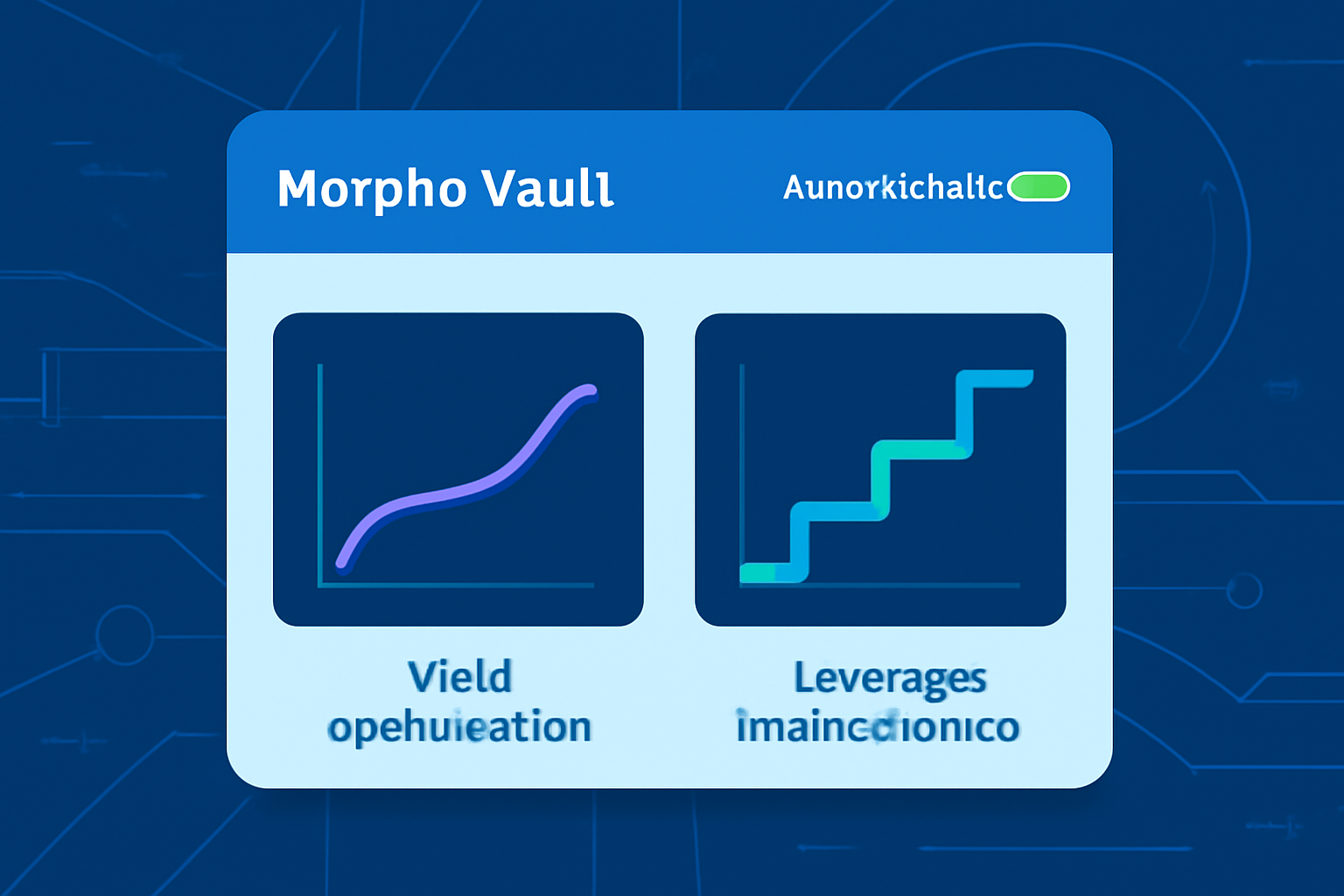 Auto-rebalance toggle active in Morpho vault, graphs showing yield optimization and leverage maintenance, futuristic DeFi viz