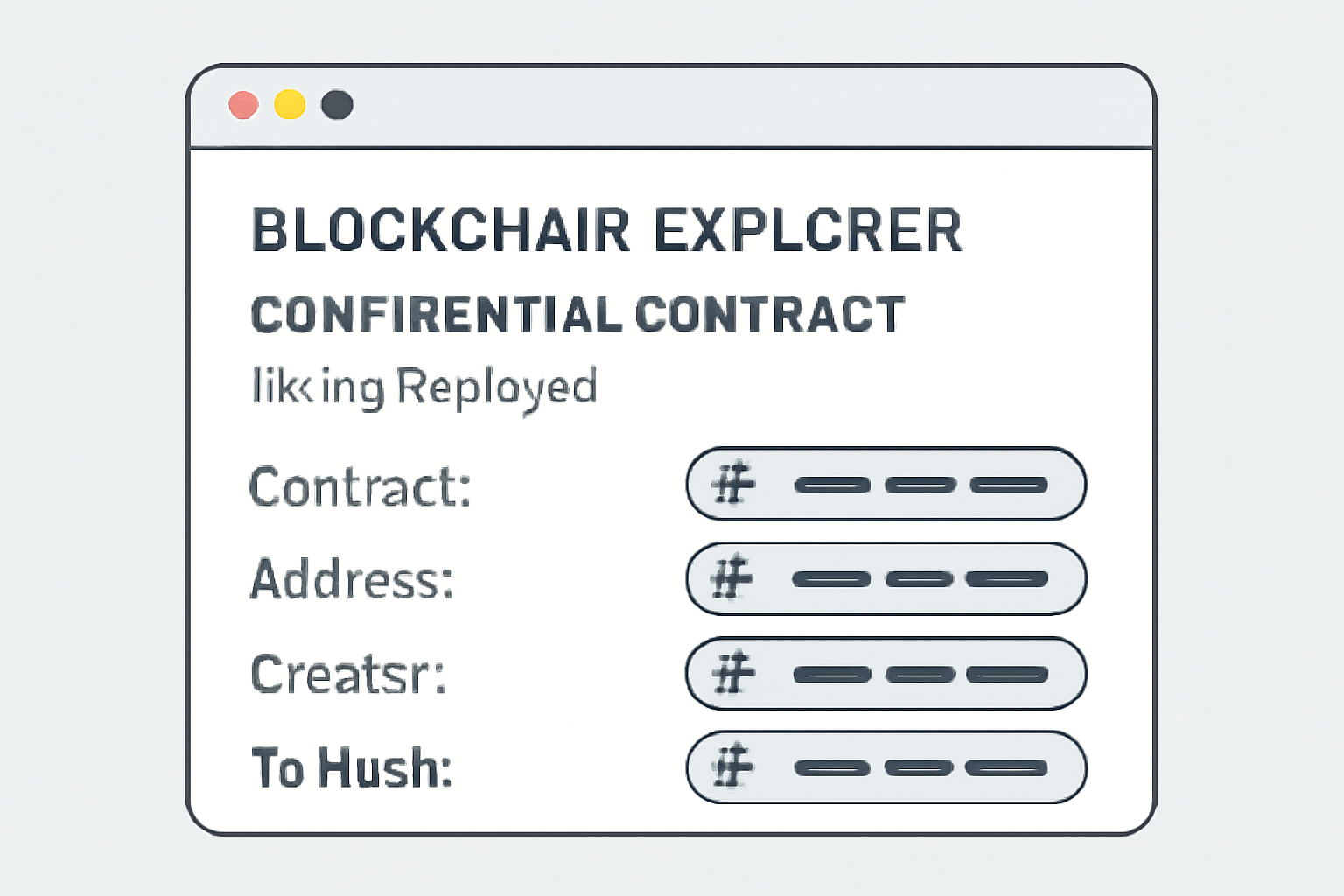 A blockchain explorer showing a newly deployed confidential contract, with encrypted data fields visible.