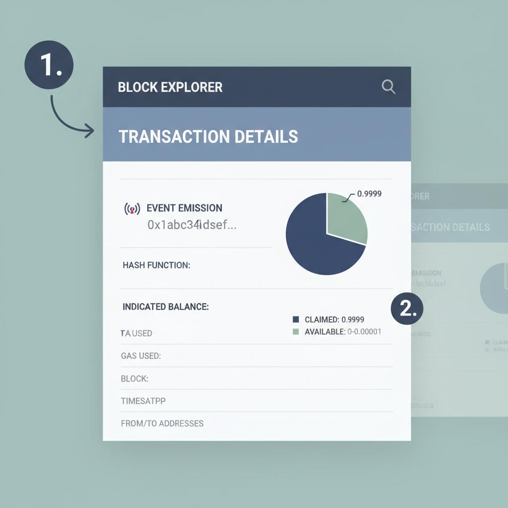 event emission with hash function to indicated balance pie chart 0-0.9999, explorer view mockup