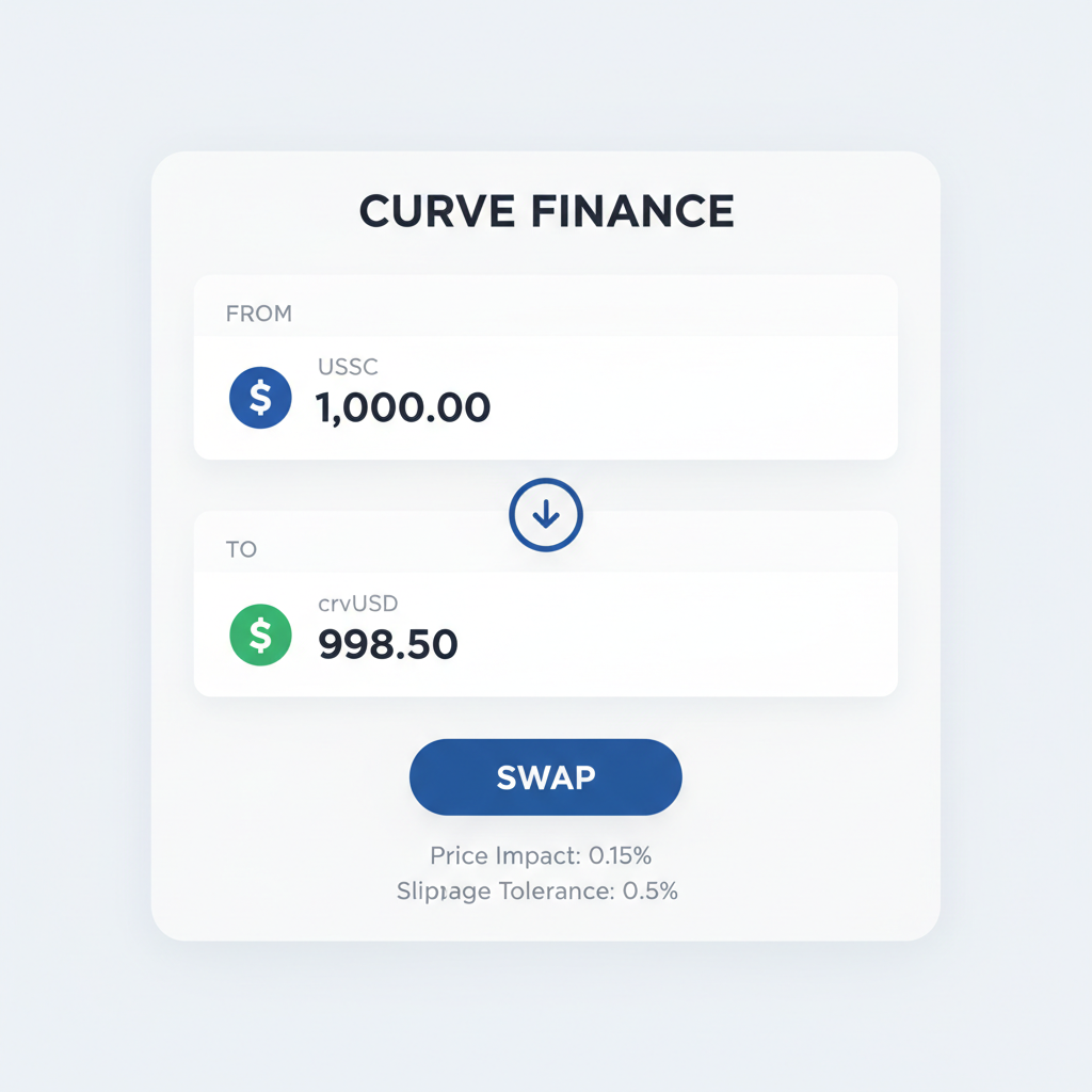 Curve Finance swap interface exchanging USDC for crvUSD stablecoins