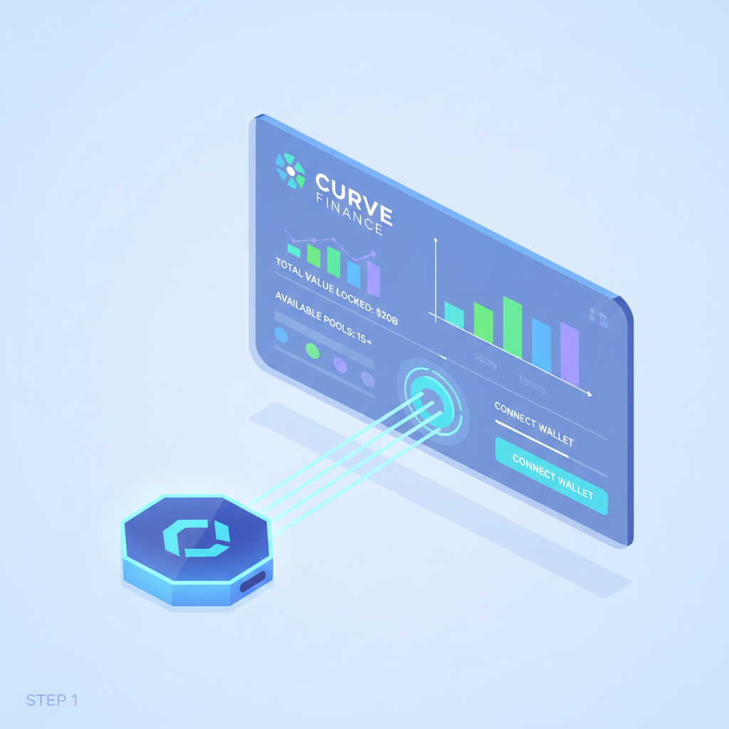 futuristic crypto wallet connecting to Curve Finance UI dashboard