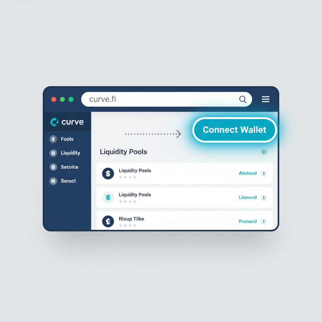 sleek browser interface showing Curve Finance homepage with wallet connect button highlighted