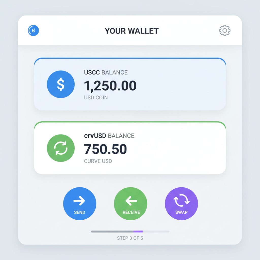 wallet interface with USDC and crvUSD balances displayed