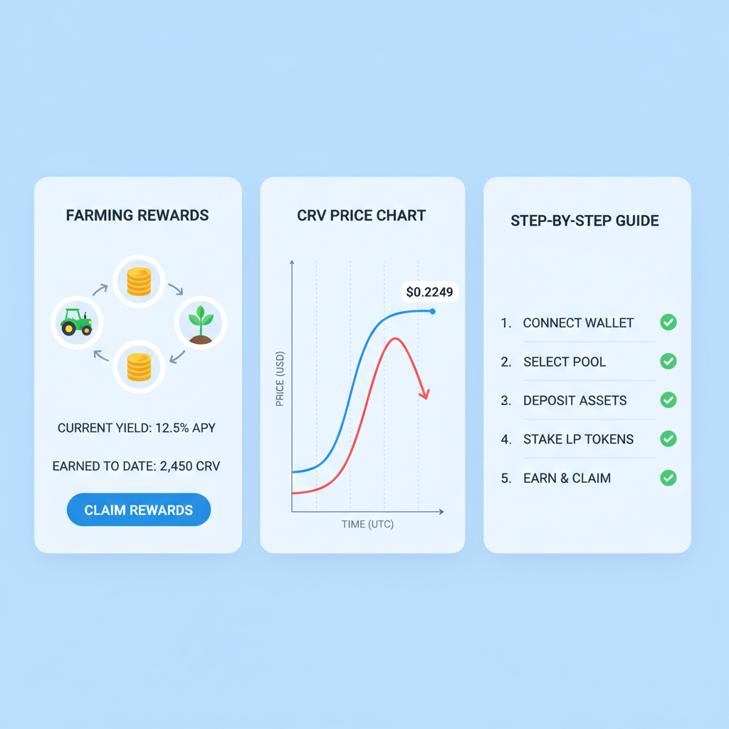 dashboard showing farming rewards, CRV price chart at $0.2249
