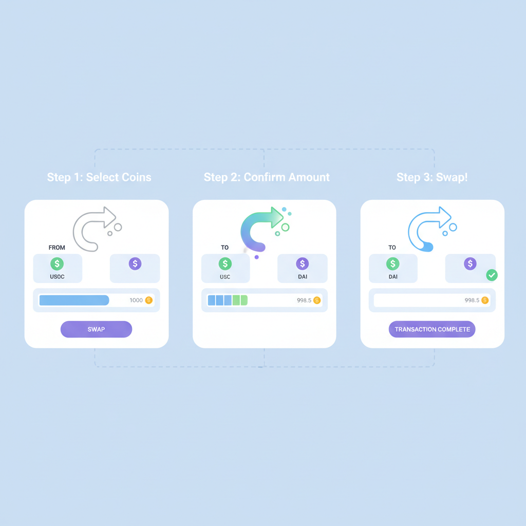 Curve swap interface with stablecoin exchange animation