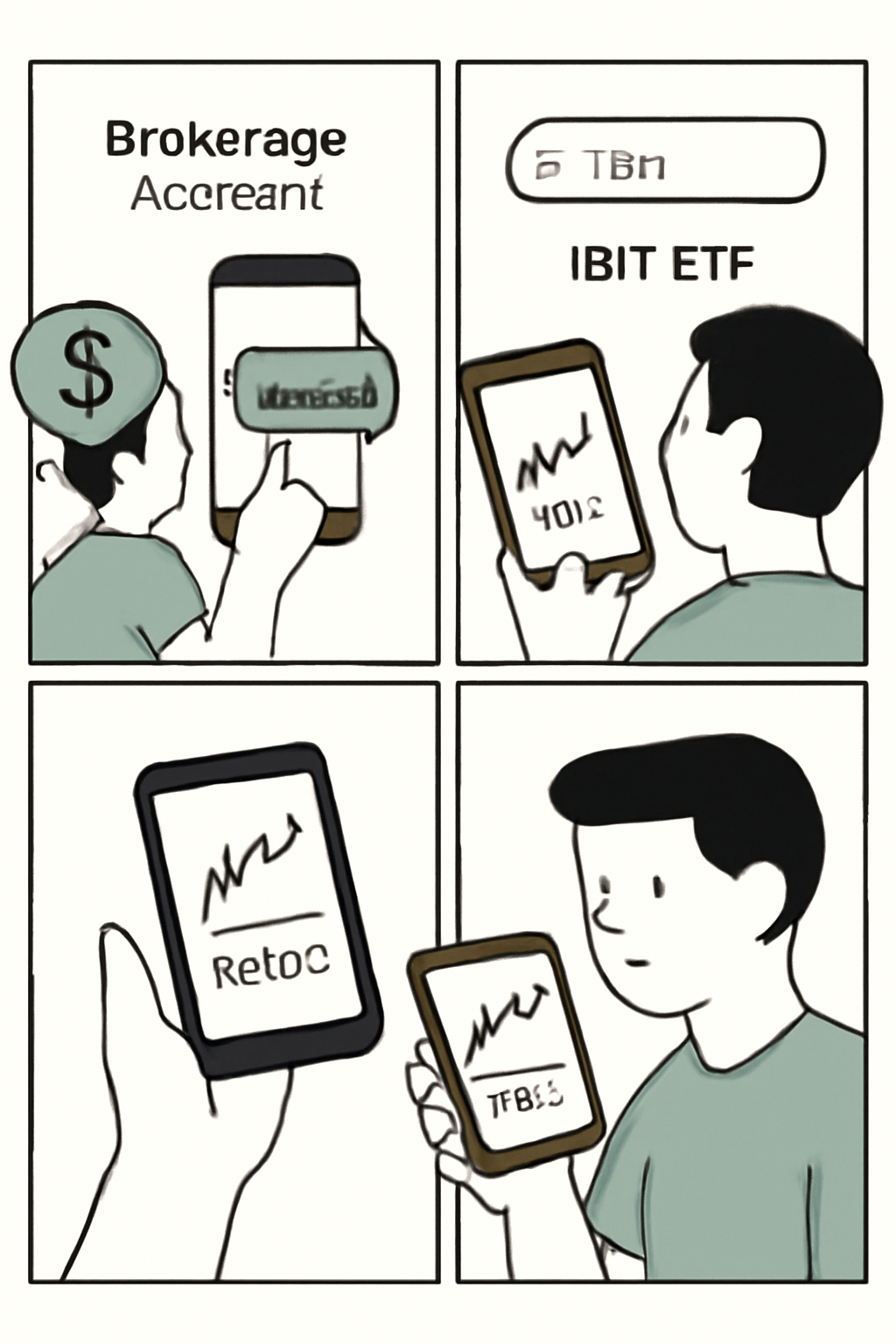 funding brokerage account, searching IBIT ETF ticker on trading app, charts showing $51.03 price