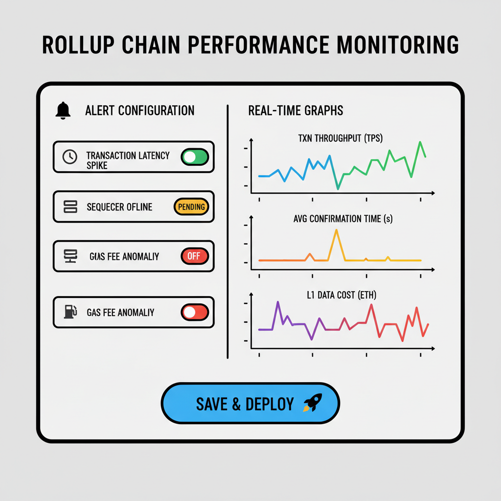dashboard panel configuring alerts and monitoring graphs for rollup chain performance