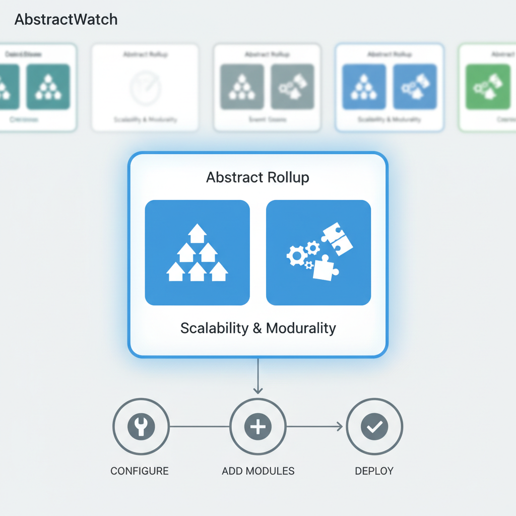AbstractWatch template gallery UI, Abstract Rollup card enlarged and selected, tech icons for scalability and modularity