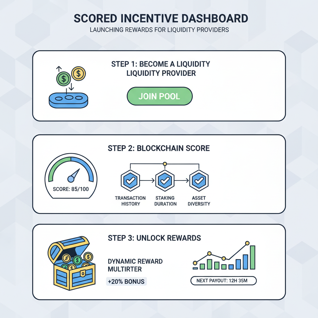 scored incentive dashboard launching rewards for liquidity providers, blockchain scoring metrics, dynamic charts