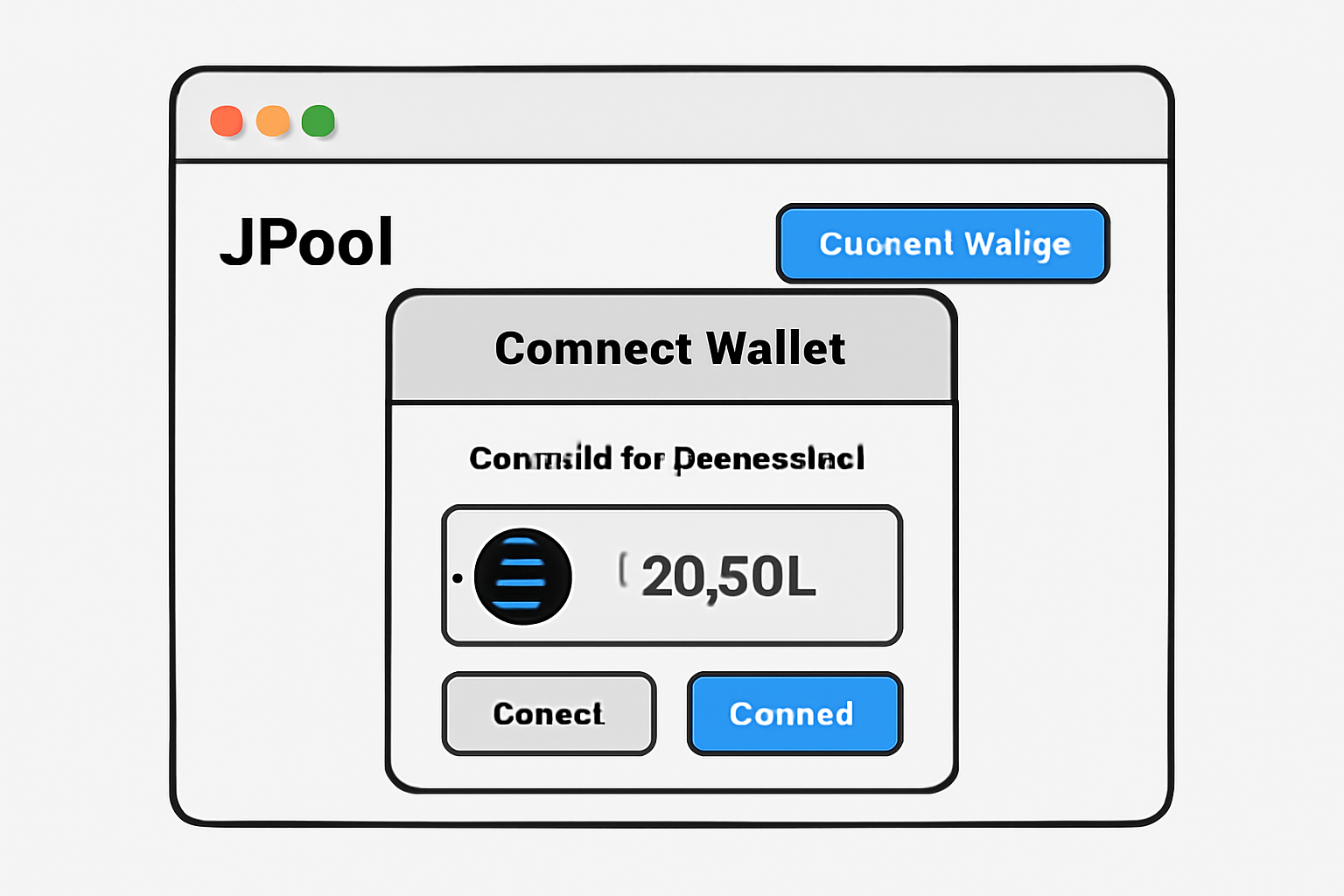 A browser window open to JPool, with a pop-up showing a wallet connection request and a visible SOL balance.