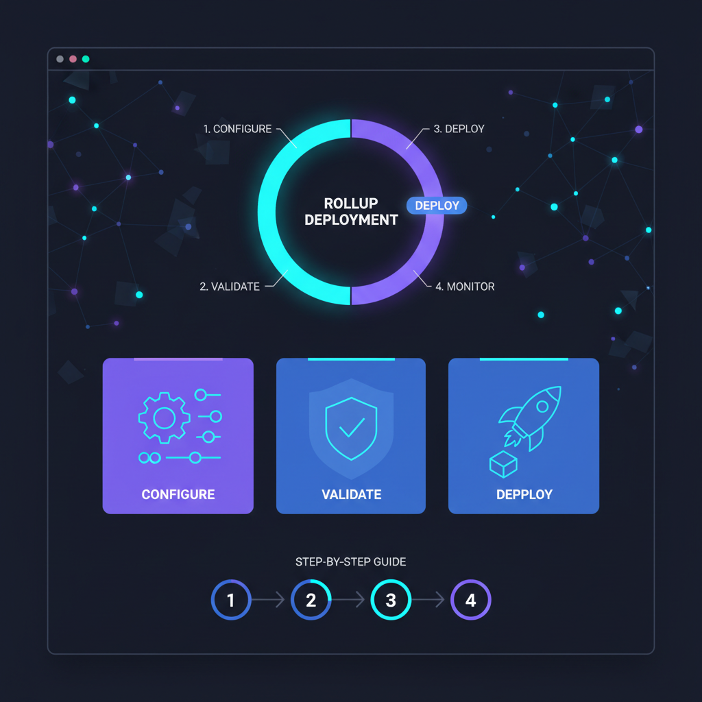 sleek futuristic web dashboard for blockchain rollup deployment, neon blues and purples, high-tech interface
