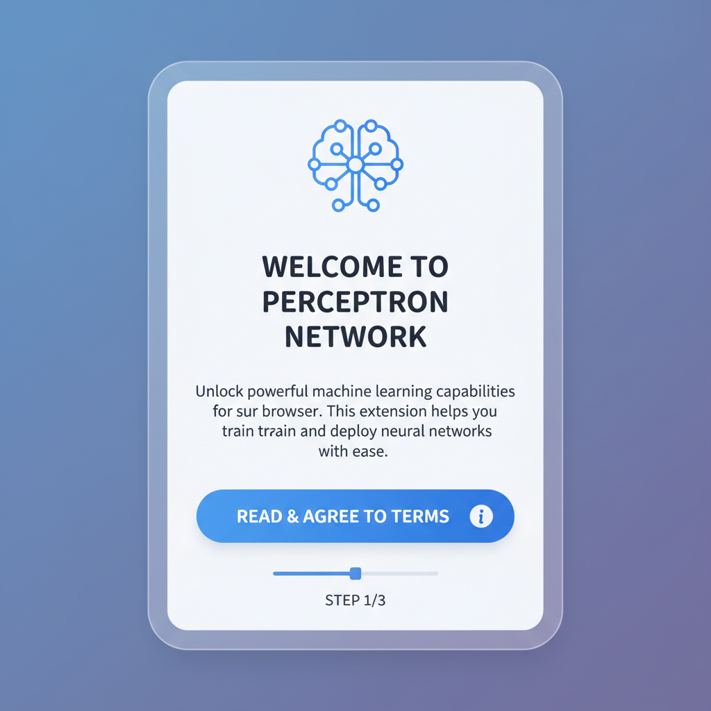 Perceptron Network extension setup screen, welcome message, terms agreement button