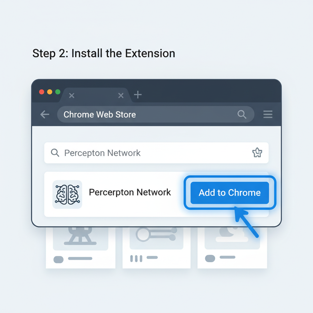 Chrome Web Store search for Perceptron Network extension, clean browser interface, blue add button highlighted