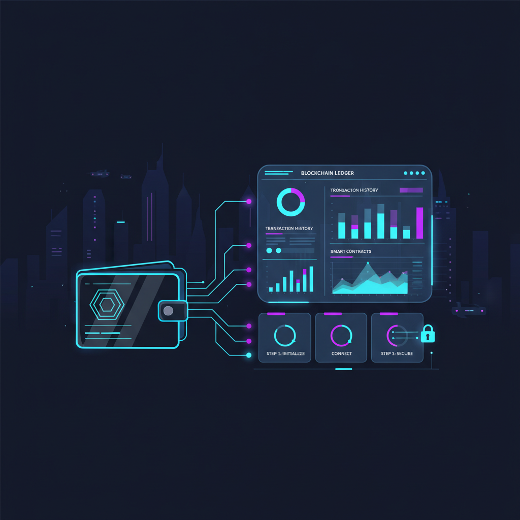 futuristic wallet connecting to blockchain dashboard, neon interface, professional UI, cyberpunk style