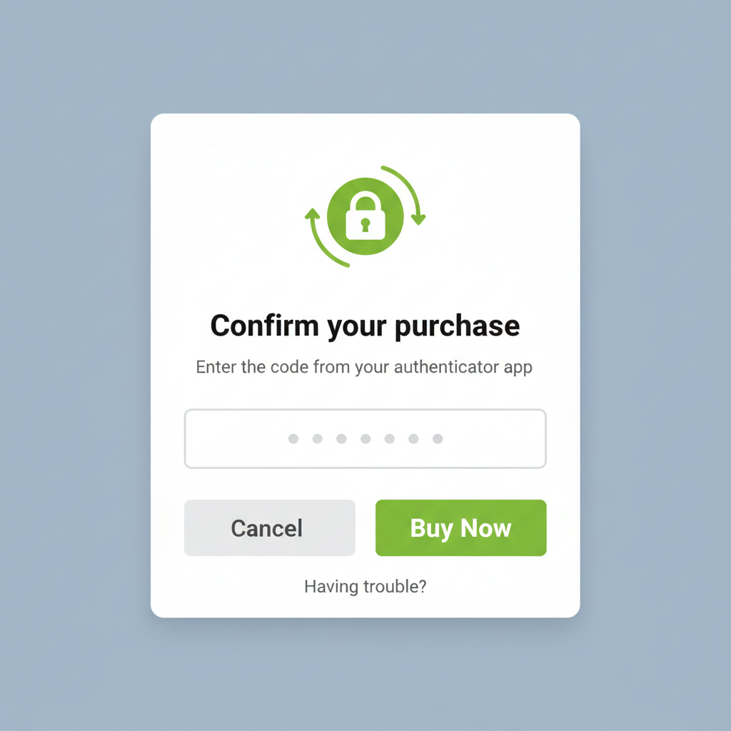 Coinbase 2FA confirmation popup with secure lock icon, green buy button