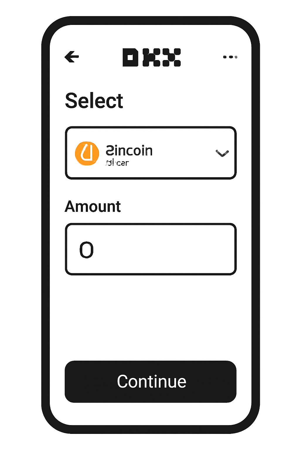 OKX app screen showing cryptocurrency selection and amount input