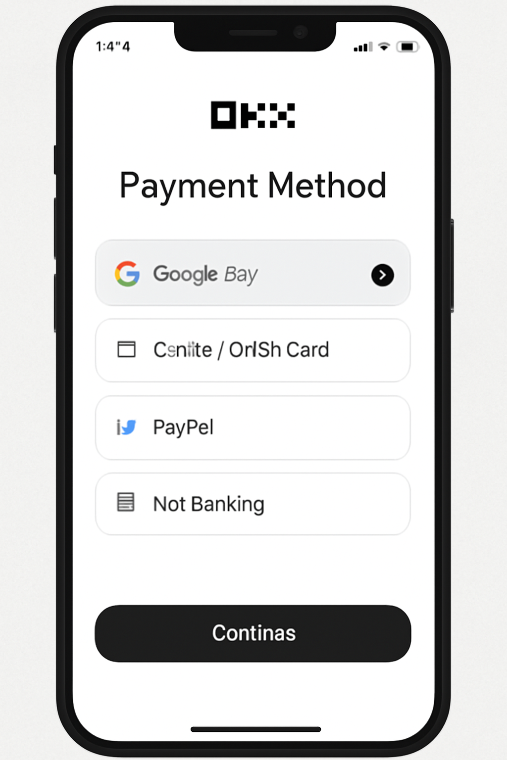 OKX app payment method selection screen with Google Pay highlighted