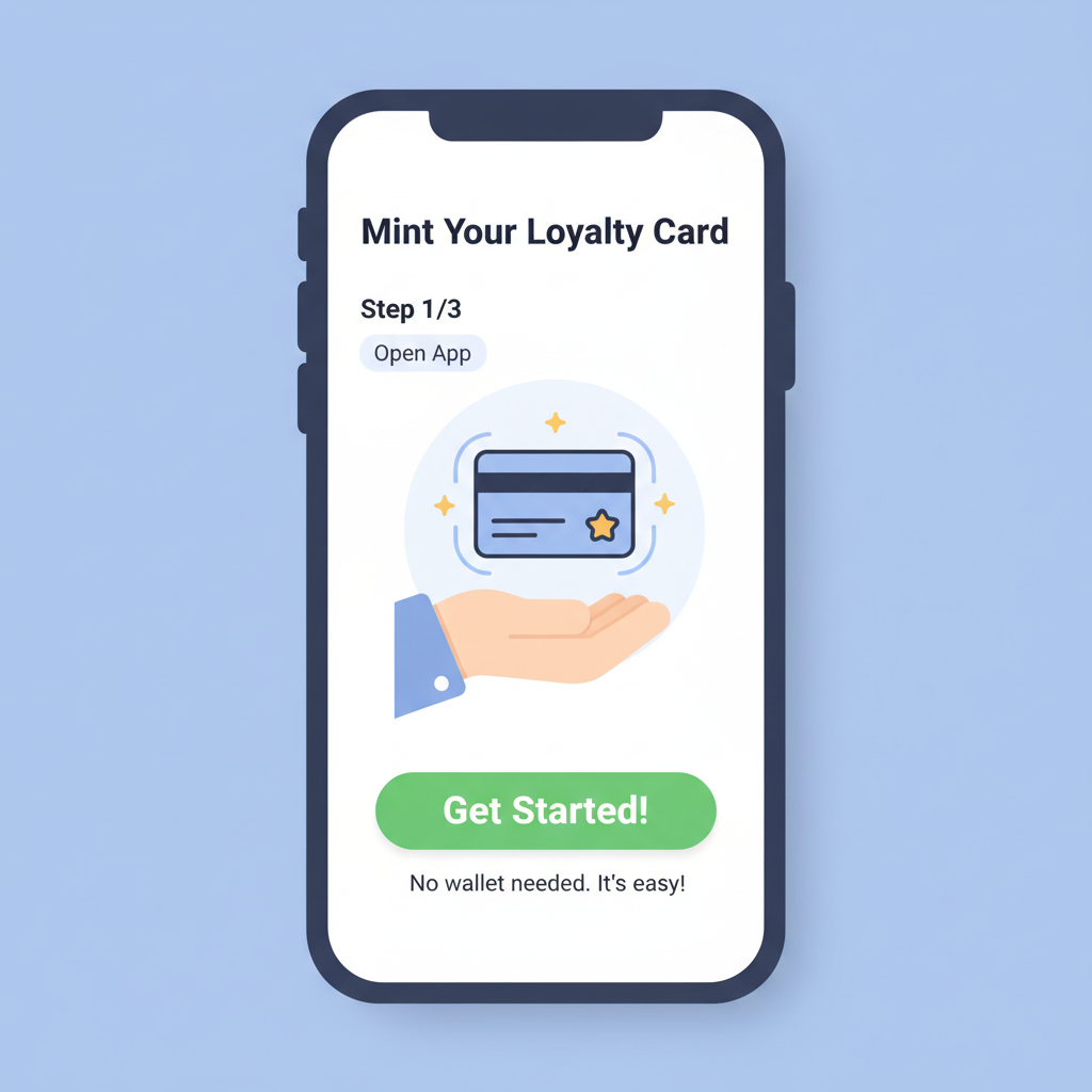 user-friendly interface for walletless NFT loyalty card minting on mobile