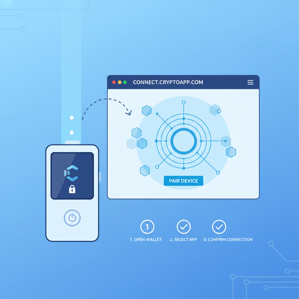 sleek crypto wallet connecting to web app, futuristic interface, blue tones, clean design