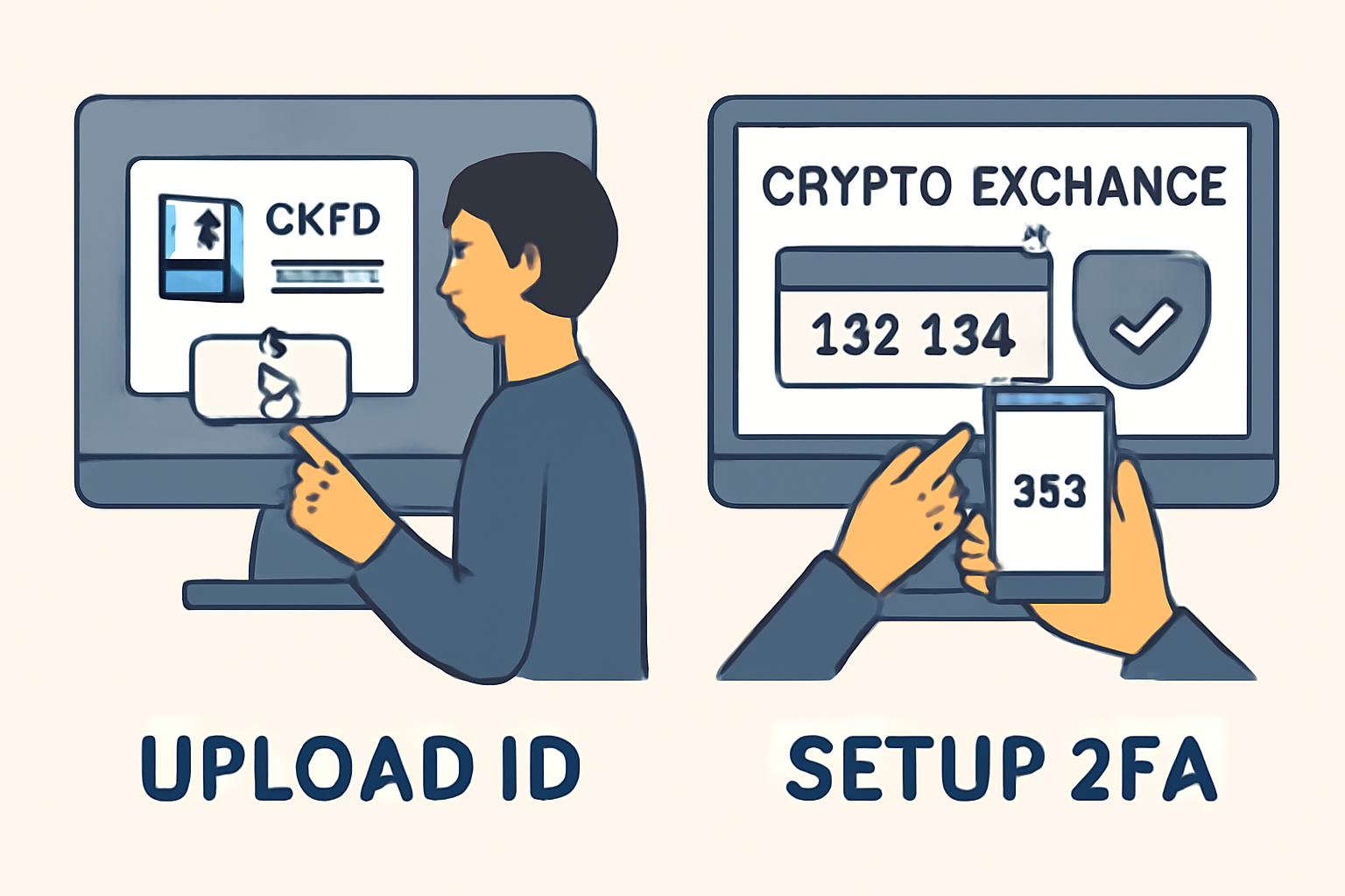 A user uploading ID documents and setting up two-factor authentication on a crypto exchange website.