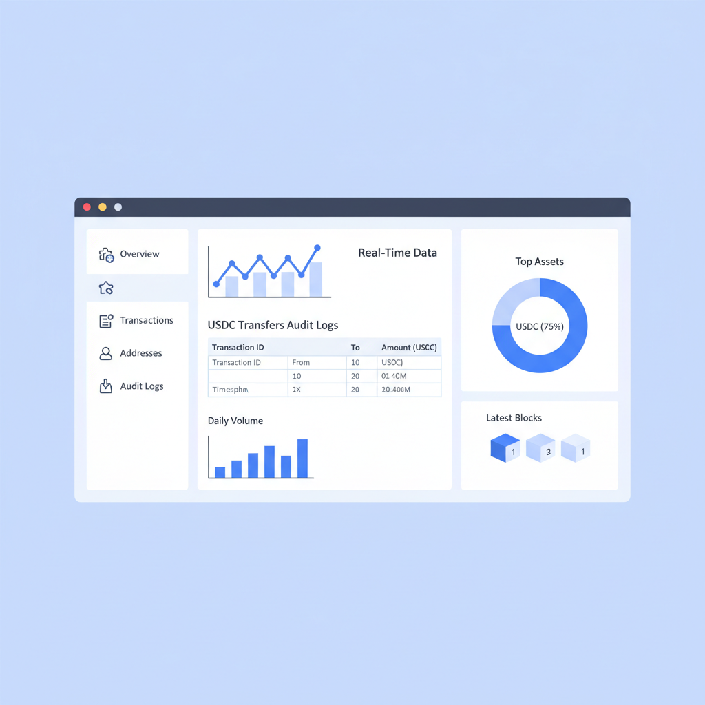 on-chain transaction monitoring dashboard blockchain explorer USDC transfers audit logs graphs real-time data