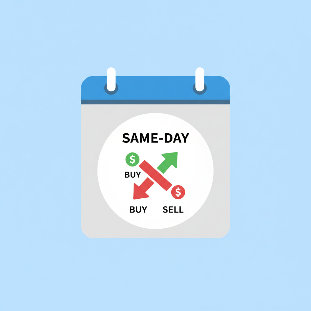 calendar icon showing same-day crypto buy sell arrows