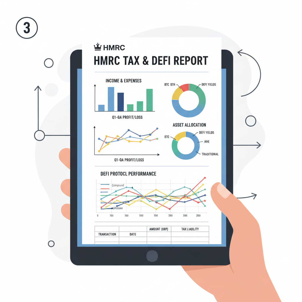 professional HMRC tax report PDF with charts and DeFi graphs