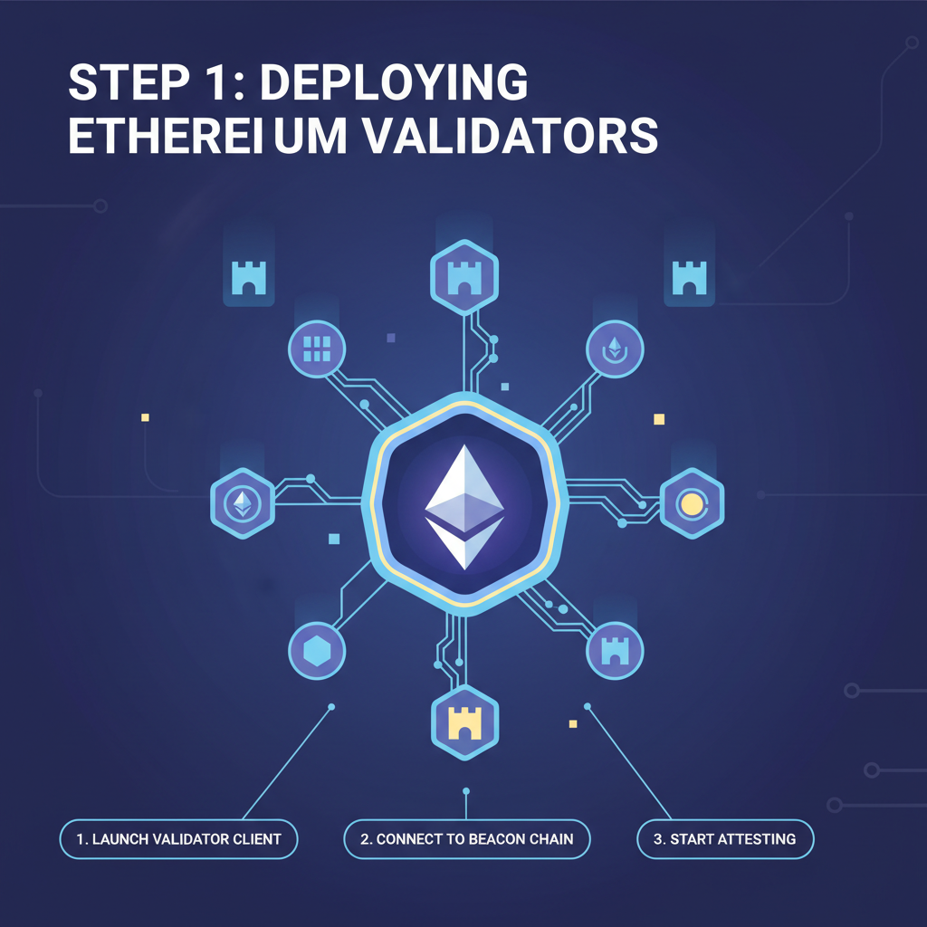 deploying ethereum validators, network nodes connecting, glowing eth symbols, futuristic