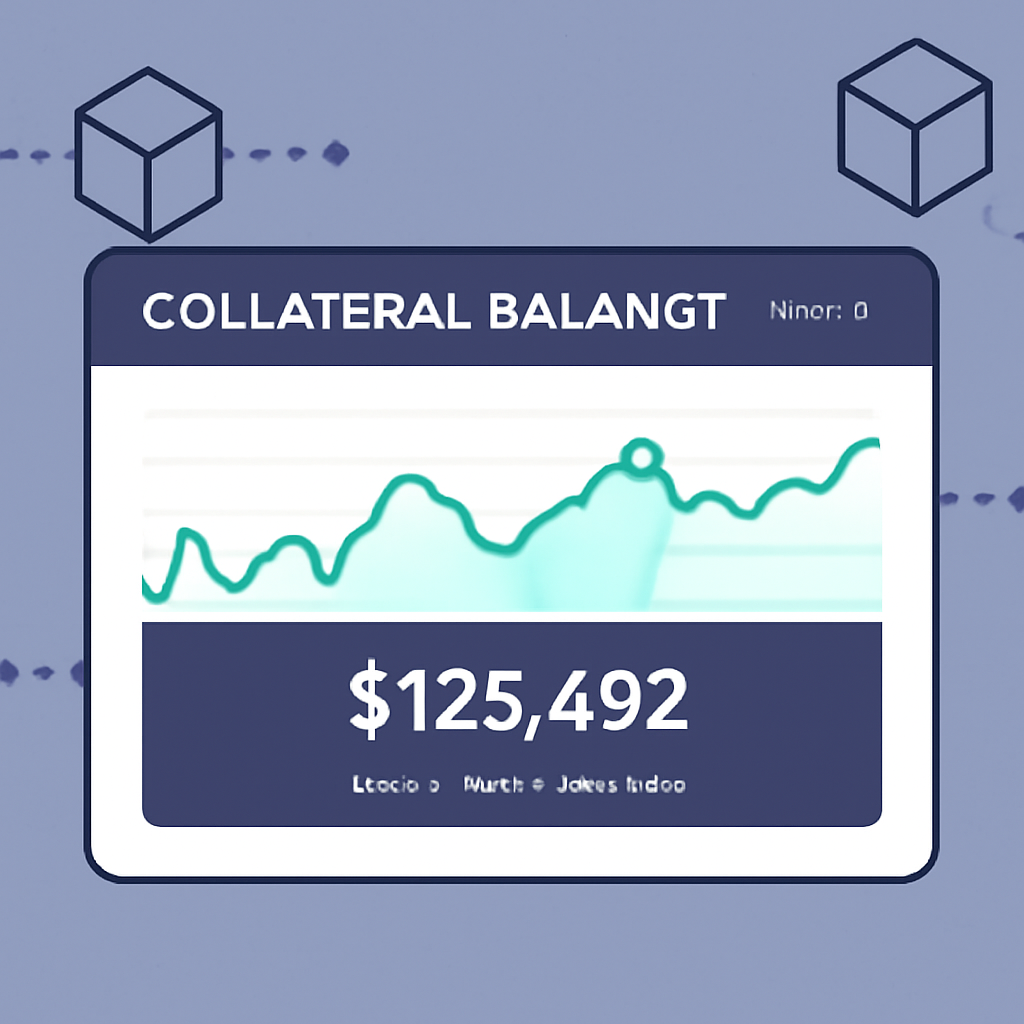 A real-time dashboard showing fluctuating collateral balances, with automated updates and blockchain nodes in the background.