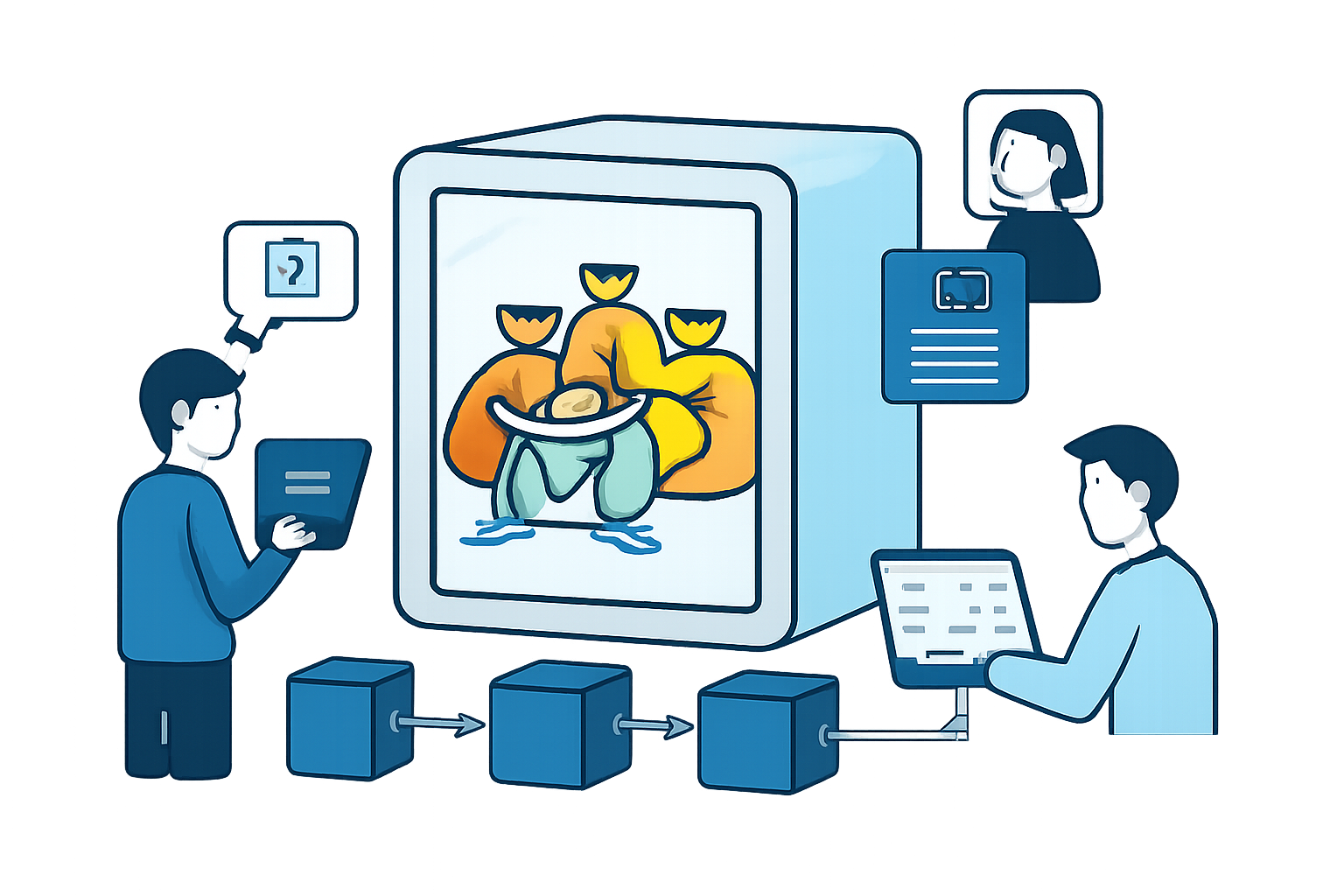 A transparent vault on a blockchain, with users viewing and verifying collateral through digital interfaces.