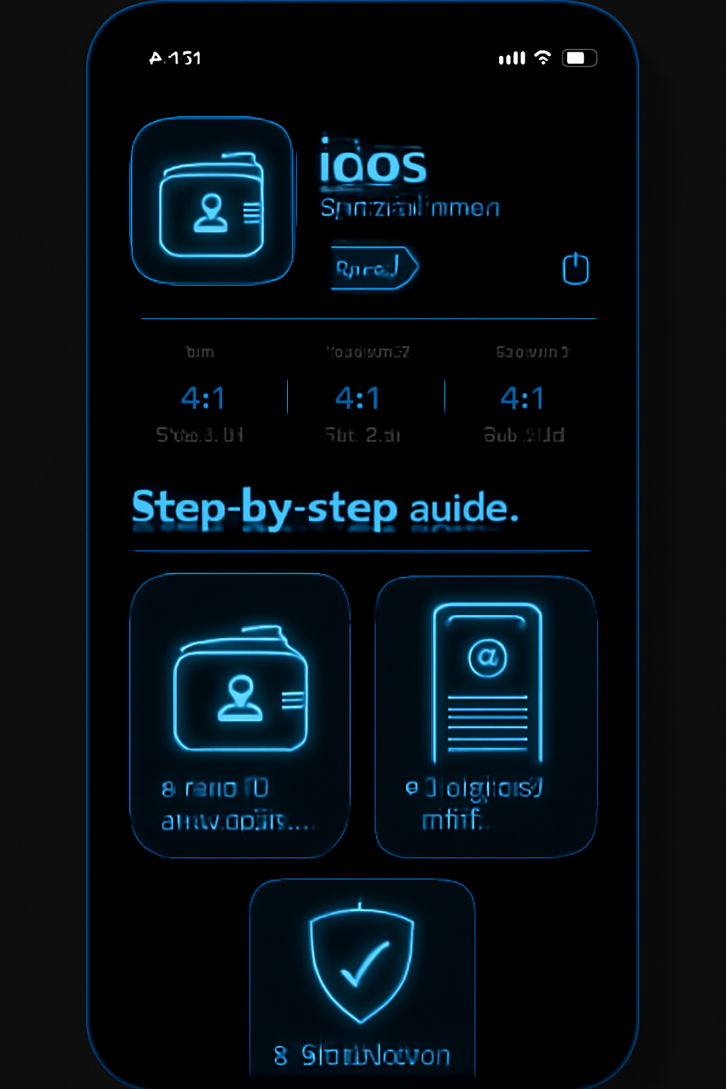 /imagine mobile app store page for idOS app, futuristic blue neon UI, identity wallet icon glowing