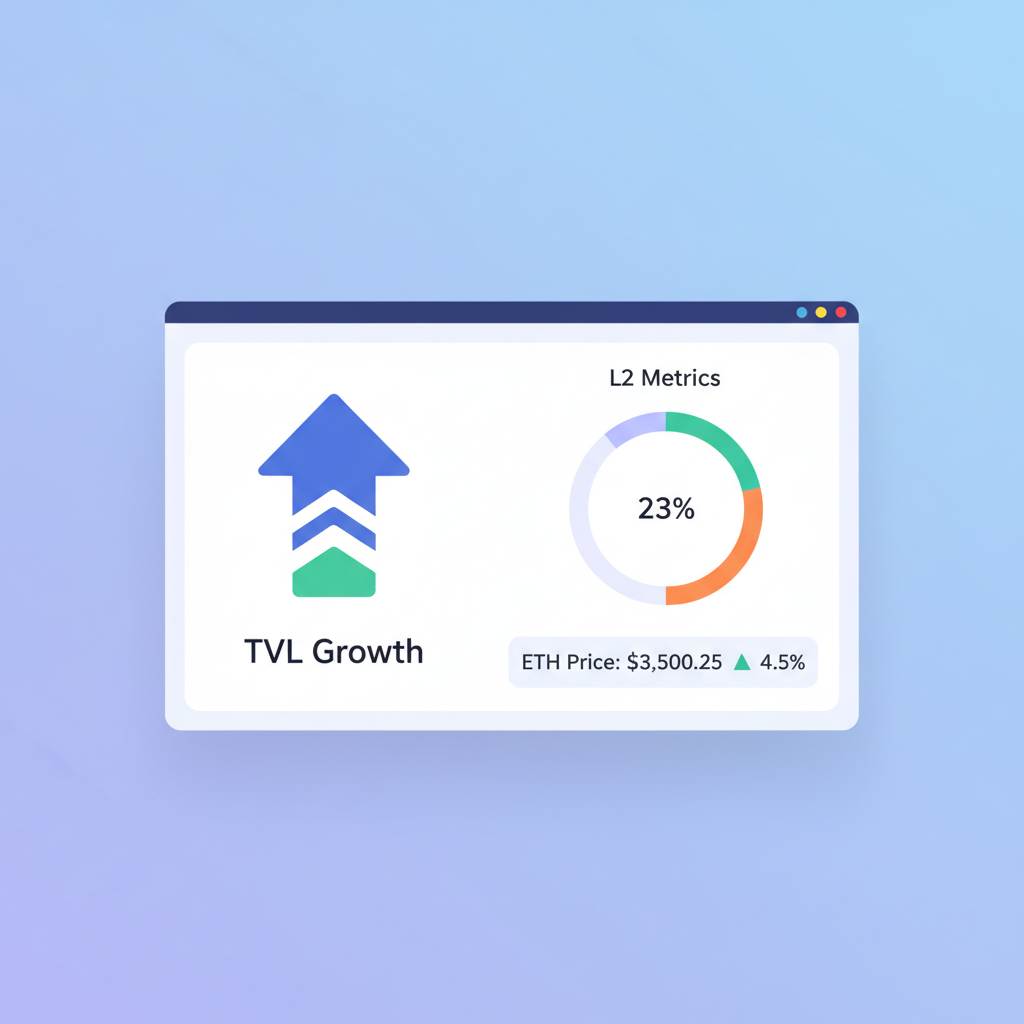 TVL growth chart upward arrow dashboard monitoring L2 metrics Ethereum price ticker