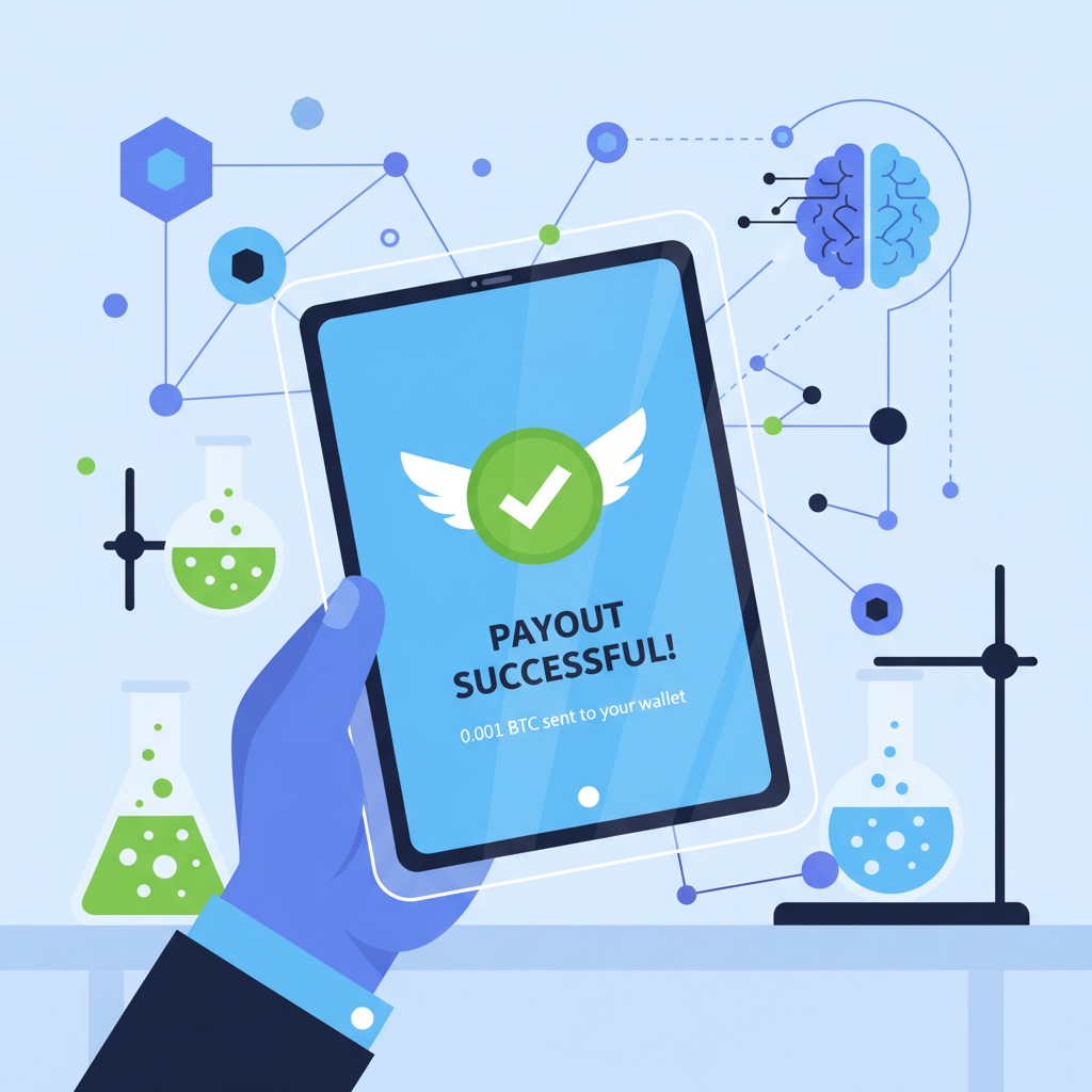 Testing small crypto payout transaction, success notification on screen, lab testing vibe in web3 setting