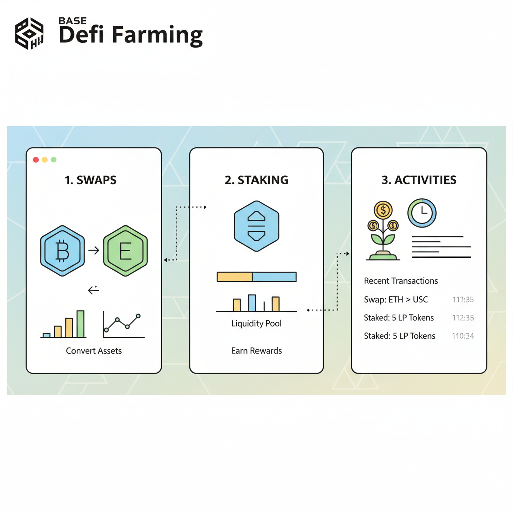 /ar 16:9 defi farming dashboard base chain swaps staking activities