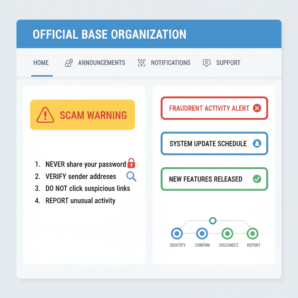 /ar 16:9 official base org announcement page notifications scam warning