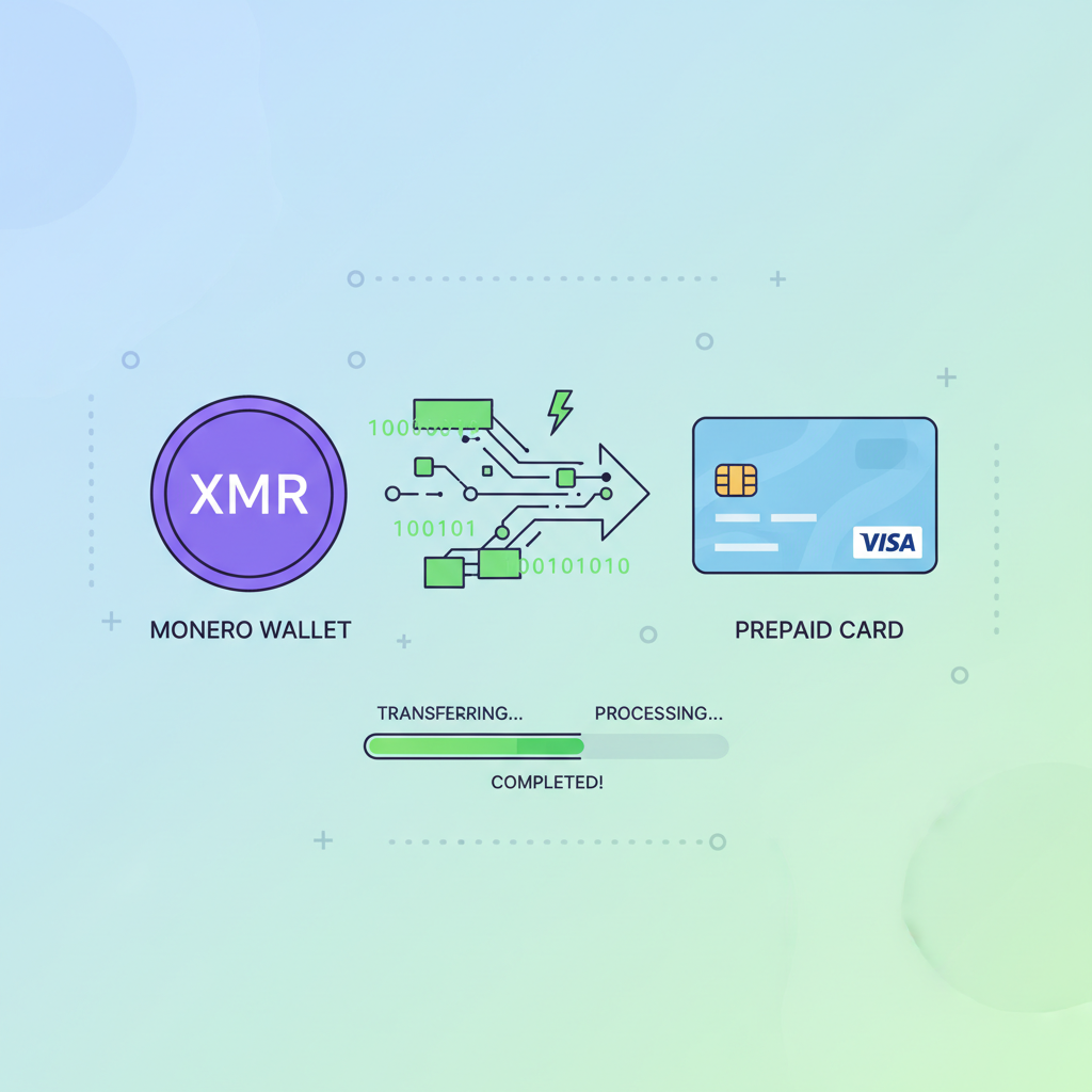 arrow from XMR wallet to prepaid card, dynamic crypto transfer animation