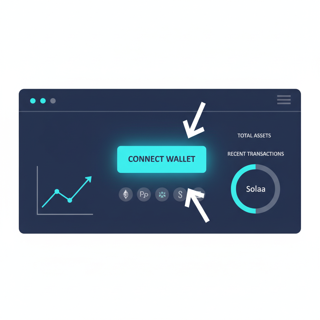 futuristic DeFi dashboard wallet connect button glowing blue