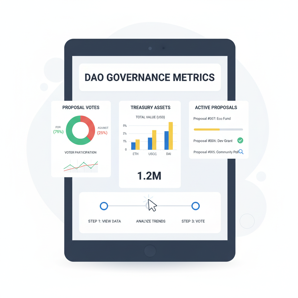 interactive KPI dashboard for DAO governance metrics, charts and graphs UI