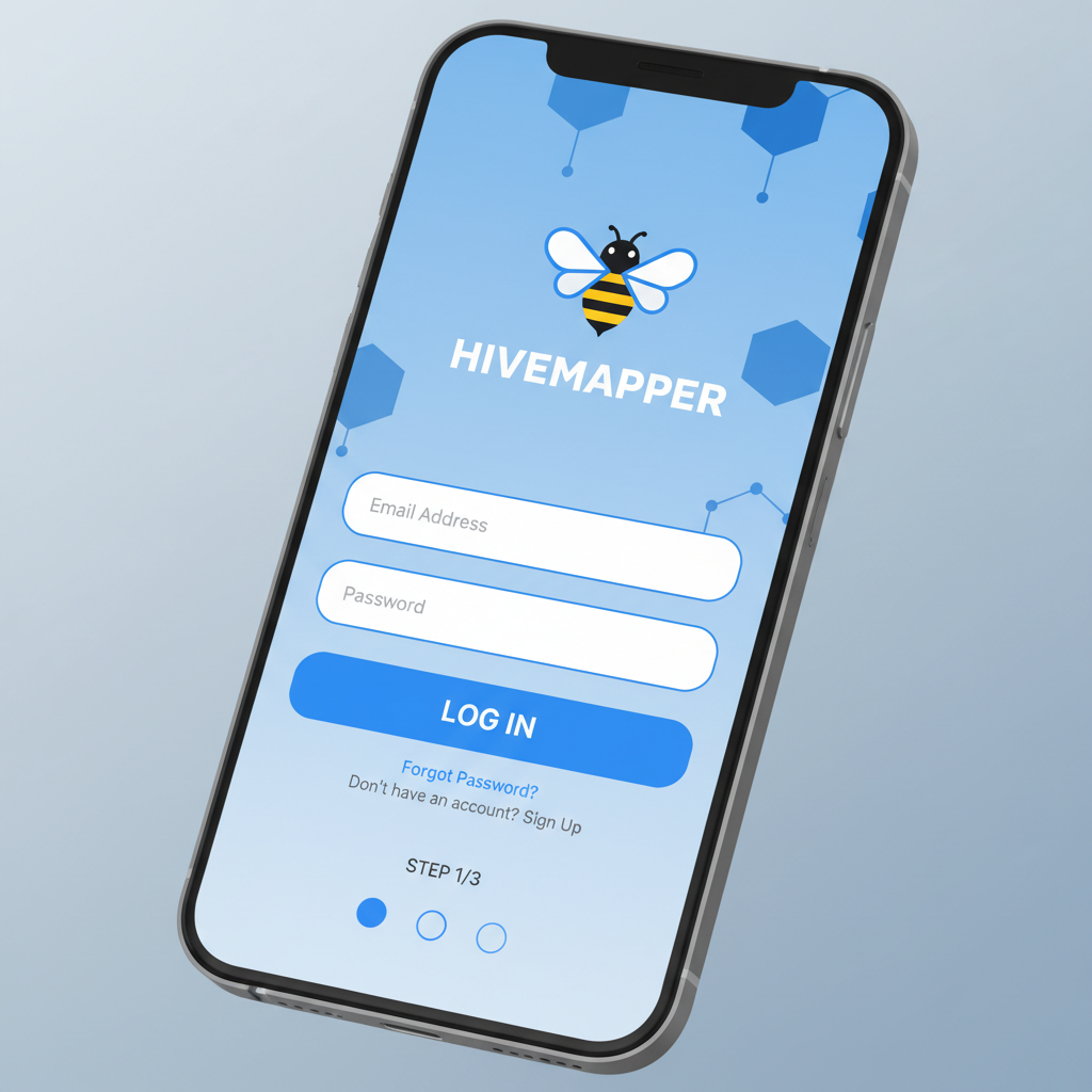 smartphone displaying Hivemapper app login screen, modern UI, blue accents