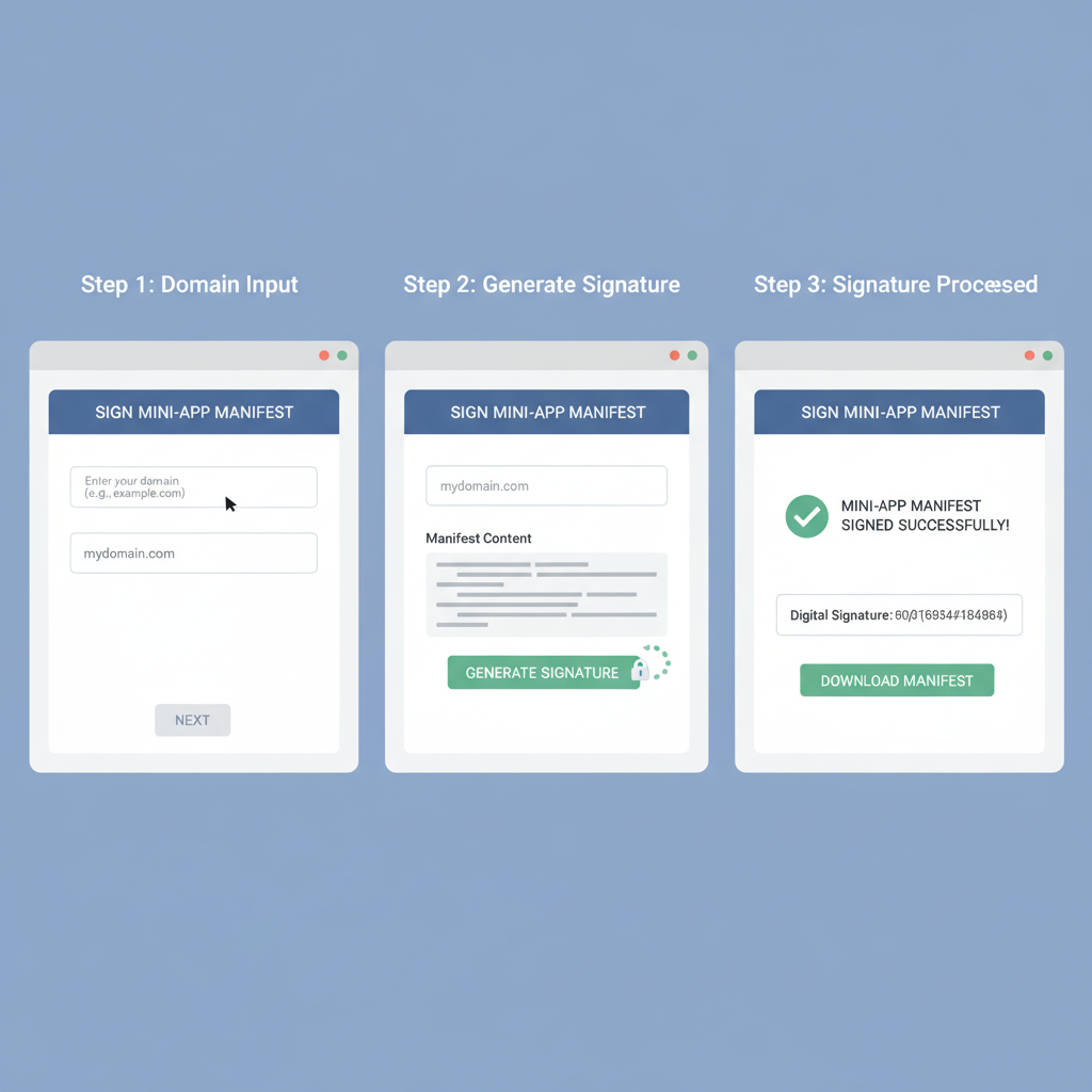 Base build tool interface signing mini app manifest, domain input and signature process