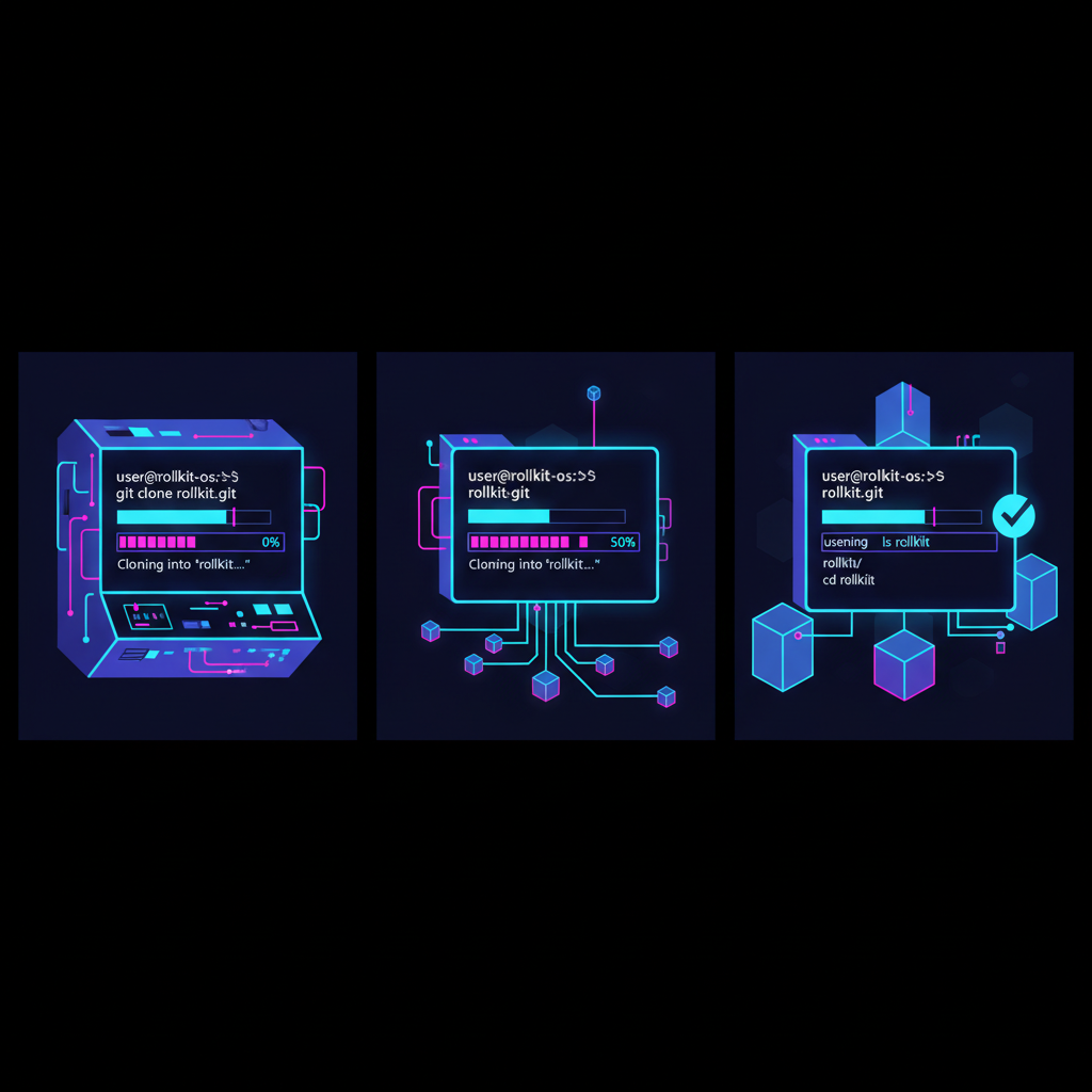 cyberpunk terminal cloning git repo rollkit blockchain neon glow