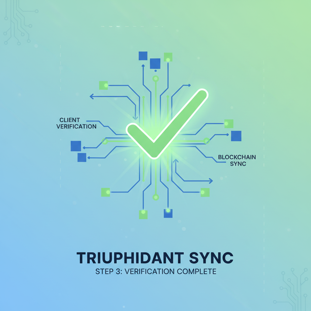 green checkmark light client verification blockchain sync graph triumphant