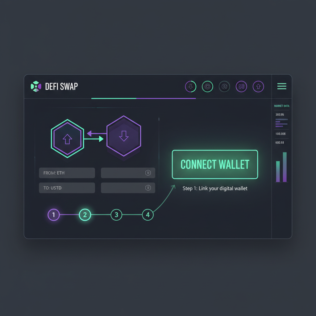 sleek web interface for blockchain DEX, connect wallet button glowing, futuristic UI