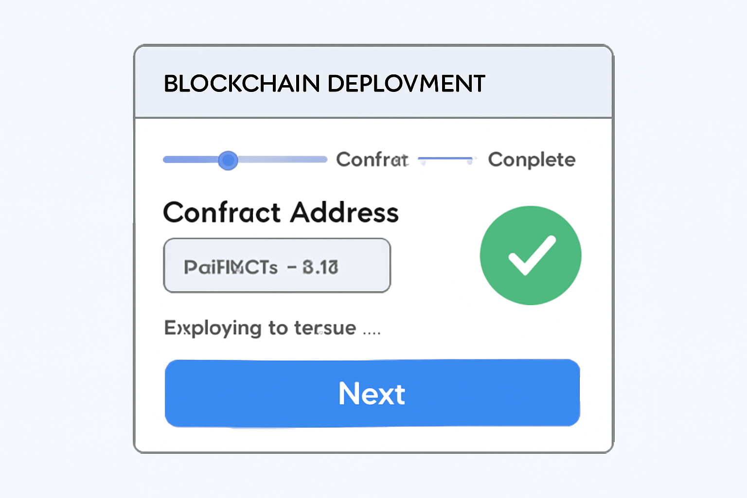 blockchain deployment dashboard, contract address confirming on testnet