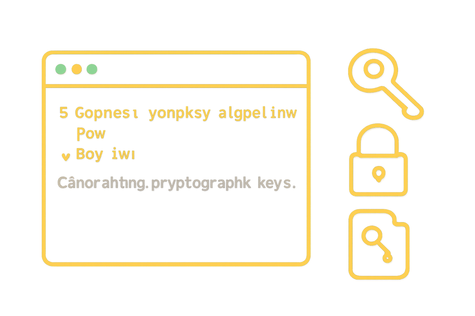 command line generating cryptographic keys, glowing encryption icons