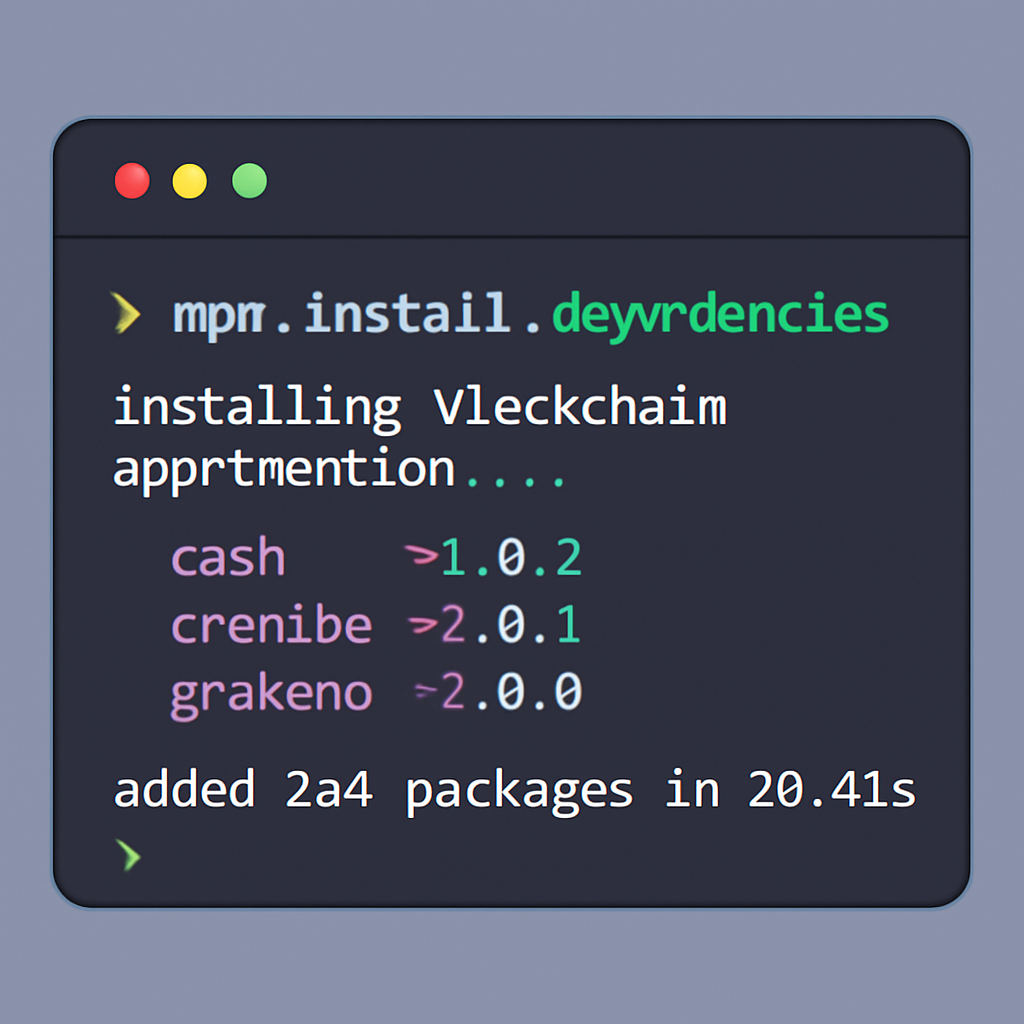developer terminal installing blockchain dependencies, code on screen, dark mode