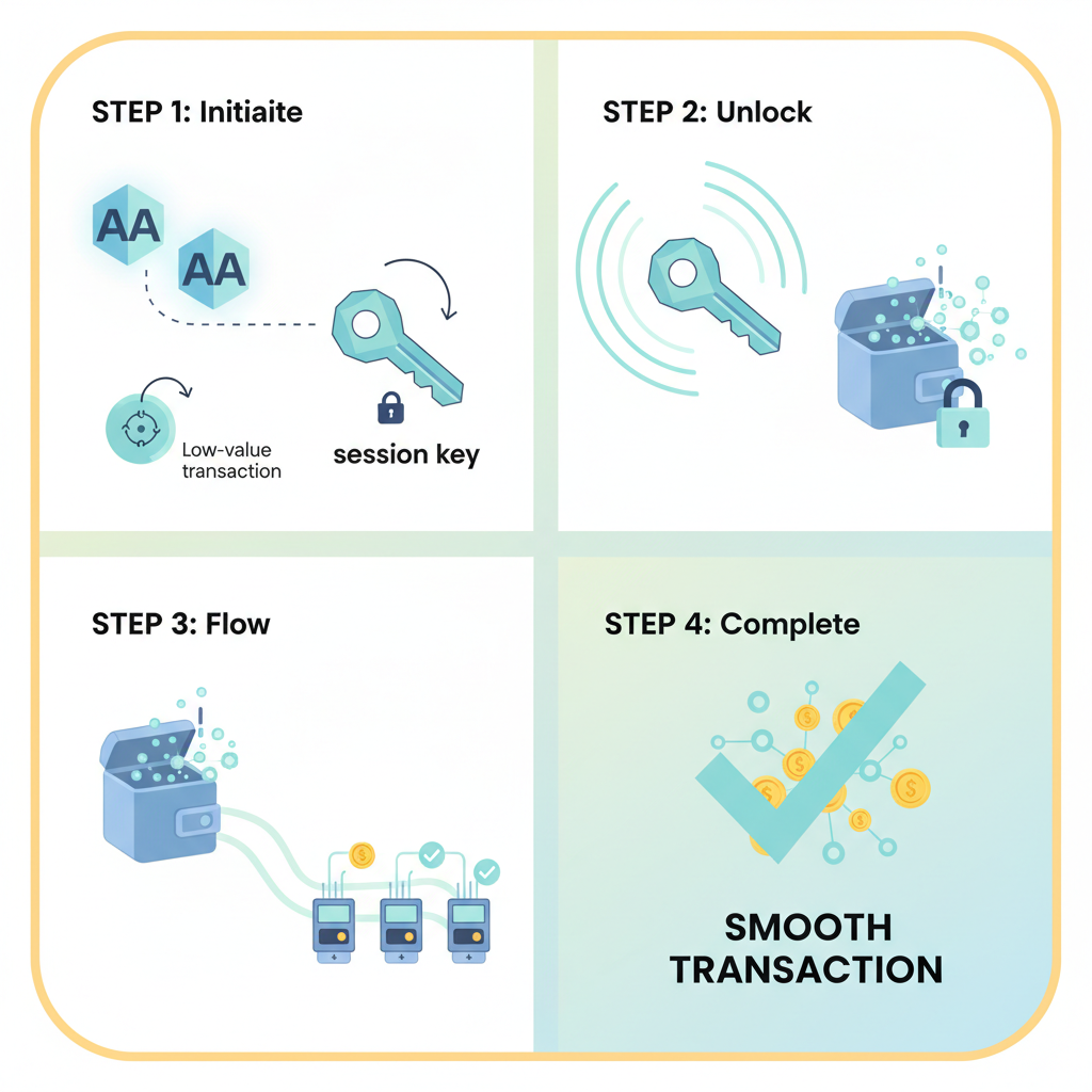 AA session keys activating smooth low-value transaction flow, abstract digital keys unlocking wallet